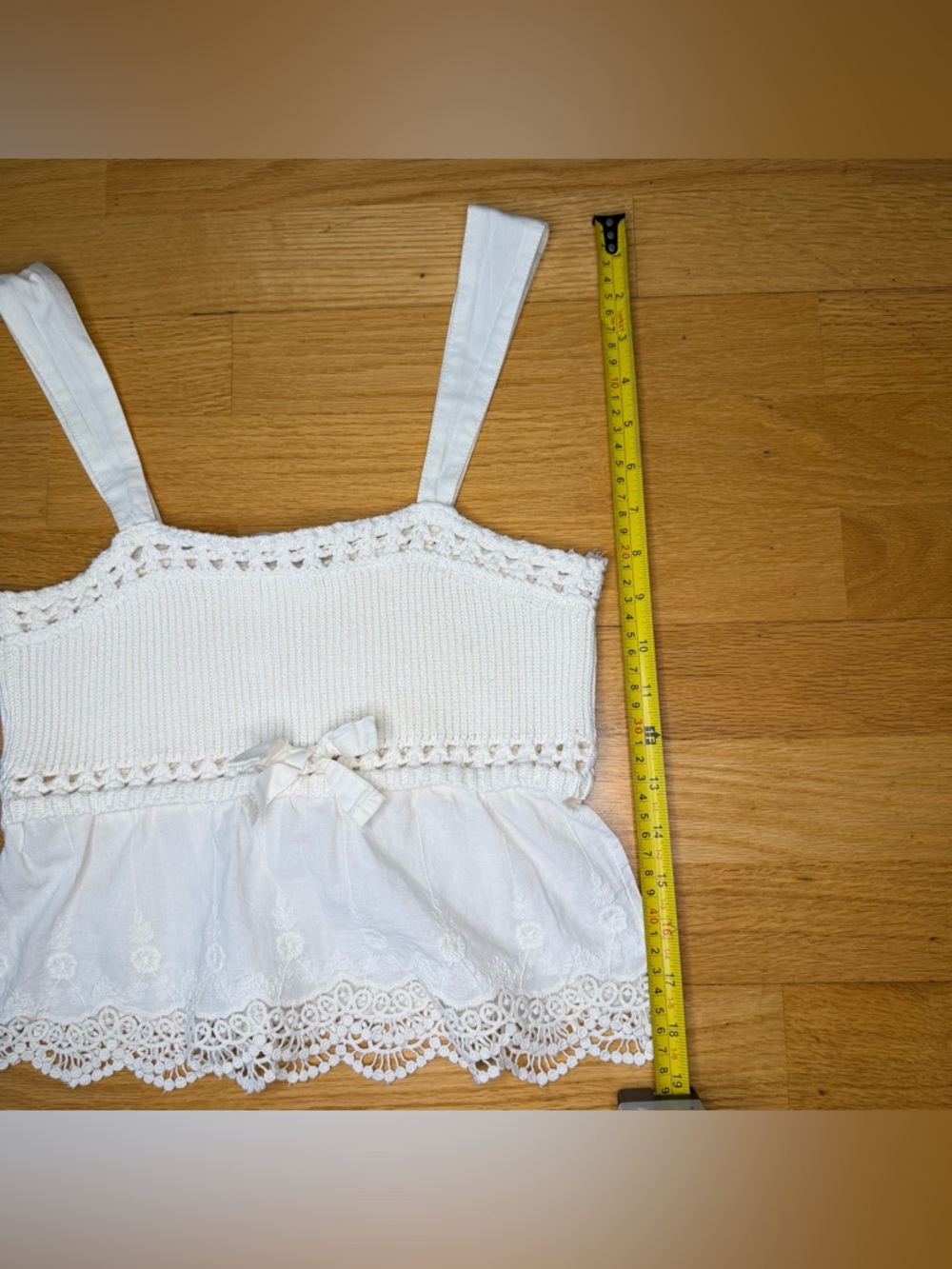 Zara Cream Crochet Ribbed Knit Lace-Trim Cami Tank S EUC Cottage Ballet Boho - Picture 8 of 11
